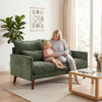HOMCOM 2 Seater Sofa, Loveseat Sofa with Spring Cushions, Wide and Deep Seat, Wood Legs, Green(m-8)