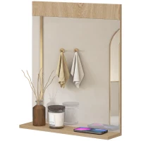 HOMCOM Oglindă de Perete pentru Baie cu Raft Deschis Oglindă pentru Intrare Hol 50x12x60 cm Stejar(m-8)
