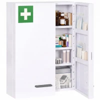 kleankin Armadietto Medicinali a 6 Ripiani con Serratura e 2 Chiavi, in Acciaio, 55x18x60 cm, Bianco(m-11)