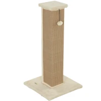 PawHut Stâlp de zgâriere pentru pisici, incl. bilă jucărie, pluș, iută, 41 cm x 41 cm x 81 cm, Bej(m-8)
