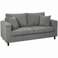 HOMCOM Loveseat Sofa with Wide Seat, Corduroy 2 Seater Couch with Deep Seat, Spring Cushion, Light Grey(m-1)