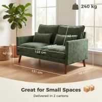 HOMCOM 2 Seater Sofa, Loveseat Sofa with Spring Cushions, Wide and Deep Seat, Wood Legs, Green(m-3)