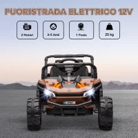 AIYAPLAY Macchina Elettrica per Bambini UTV 12V con Cintura, Telecomando, Sospensioni, USB, 3-6 km/h, 3-5 Anni, Marrone(m-4)