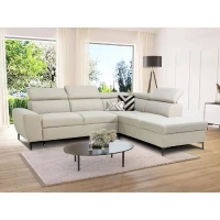 Canapé d'angle convertible réversible avec coffre - 5 places - KASIMIR - Tissu beige - 258 x 79/98 x 219 cm(m-2)
