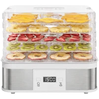 HOMCOM 5 Tier Food Dehydrator, 245W Stainless Steel Food Dryer Machine with Adjustable Temperature, Timer and LCD Display for Drying Fruit, Meat, Vegetable, Jerky and Pet Treat, White(m-15)