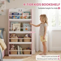 AIYAPLAY 4 Tier Kids Bookshelf, Children Bookcase with Anti-Tip Kit, Toddler Space-Saving Bookcase for Kids Room, Playroom, Pink(m-4)