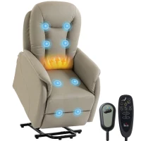 HOMCOM Fauteuil Releveur Électrique Massage Vibration et Chaleur, Fauteuil Relax Électrique en PU, Dossier Inclinable, Gris(m-18)