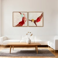 HOMCOM Cuadros en Lienzo Figuras Dinámicas a Mano 40x40 cm 2 Piezas Cuadros de Arte de Pared Enmarcados Rojo(m-9)