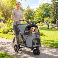PawHut Dog Stroller, 3 Wheels Pet Stroller with Dual Entry, Easy One-Click Quick Fold, Mesh Windows, Washable Cushion(m-10)
