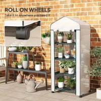 Outsunny 4 Tier Mini Portable Greenhouse Compact Plant Grow Shed Metal Frame PE Cover with Lockable Rolling Wheels, White(m-6)