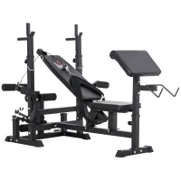 HOMCOM Bancă de Fitness Reglabilă cu Suport pentru Halteră, din Oțel și PU, 210x110x103-123 cm, Negru(m-1)