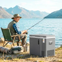 Outsunny 55L Compressor Car Fridge Freezer, Dual Zone Camping Refrigerator with App Control, Grey(m-14)