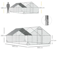 PawHut Enclos poulailler chenil volière extérieur 18 m² - Parc grillagé dim. 6L x 3l x 2H m Acier galvanisé(m-3)