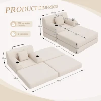 Corduroy Sleeper Chair with Ottoman and Metal Frame, Convertible 1-Seater Sofa Bed with High Backrest, 107L x 162W x 81H cm, Beige(m-3)