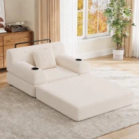 Convertible 1-Seater Sleeper Sofa with Tufted Corduroy Upholstery, Ideal Sofa Bed for Living Rooms and Small Spaces, 107L x 80W x 81H cm, Beige(m-9)
