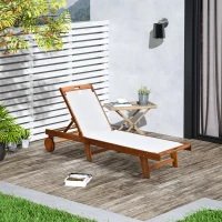 Outsunny ligbed relax ligbed tuinset tuinmeubilair verstelbaar acaciahout textiel natuur 198 x 60 x 88/80/69/45 h cm(m-2)