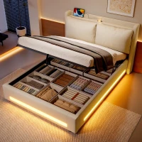Practical Upholstered Bed with Hydraulic Storage, Ideal Bed Frame for Modern-Style Bedroom, 182.5L x 210W x 114H cm, Beige(m-1)