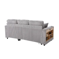 Multifunctional Corduroy Sofa Bed with Hidden Storage, LED-Lighted Guest Couch for Family Film Nights, 196L x 82W x 85H cm, Light Gray(m-12)