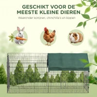 PawHut Kleindierenverblijf met Dak, 4 Deuren, Weerbestendig, Staal/Polyester, 220x85x103cm, Groen/Zwart(m-6)