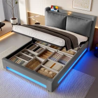 Practical Upholstered Bed with Hydraulic Storage, Ideal Bed Frame for Modern-Style Bedroom, 182.5L x 210W x 114H cm, Dark Gray(m-11)