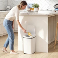 HOMCOM Cestino Rifiuti da 12L a Infrarossi con Secchio Rimovibile, in Acciaio Inox, ABS e PP, 28x22x41 cm, Bianco(m-2)