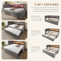 Velvet Pull-Out Sofa Bed Frame with Wooden Headboard Shelf, Convertible Daybed for Living Rooms and Studio Flats, 211L x 91W x 84H cm, Dark Gray(m-4)