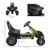 HOMCOM Go Kart Coche de Pedales Racing Deportivo con Asiento Ajustable Embrague y Freno para Niños 3-6 Años Carga 35kg 99x65x56cm Marco Acero Negro y Verde(m-3)