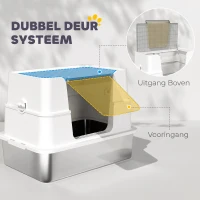 PawHut Kattenbak, RVS, XL-binnenruimte, met schep, Lichtgrijs(m-6)