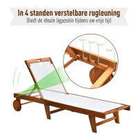 Outsunny ligbed relax ligbed tuinset tuinmeubilair verstelbaar acaciahout textiel natuur 198 x 60 x 88/80/69/45 h cm(m-4)