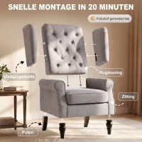 HOMCOM Enkele fauteuil met tufting relaxfauteuil enkele stoel houten poten polyester 2 kleuren(m-7)