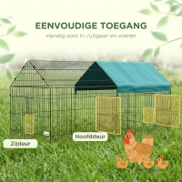 PawHut Kleindierenverblijf met Dak, 4 Deuren, Weerbestendig, Staal/Polyester, 220x85x103cm, Groen/Zwart(m-5)