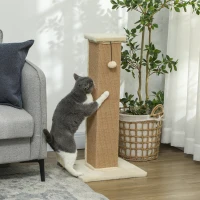 PawHut Arbre à griffer Arbre à chat, incl. balle de jeu, peluche, jute, 41 cm x 41 cm x 81 cm, Beige(m-6)