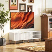 HOMCOM Móvel para TV Banco para TV para Televisores até 177,8 cm Armário com 2 Portas Caneladas Compartimento Aberto e Passagem para Cabos(m-2)