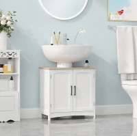 kleankin Mobile Sotto Lavabo Bagno con 2 Ante e Ripiano Regolabile, 60x33x60cm, Legno e Bianco(m-2)