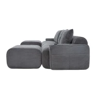 4-Seater Modular Cord Sofa with 2 Ottomans and Integrated Cup‑Holders, Corduroy Sectional Sofa for Living Rooms, 333L x 174W x 80H cm, Dark Gray(m-13)