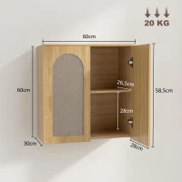 HOMCOM Armario mural de baño bohemio con 2 puertas efecto ratán de cierre suave y estantería regulable, roble(m-3)