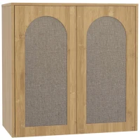 HOMCOM Armario mural de baño bohemio con 2 puertas efecto ratán de cierre suave y estantería regulable, roble(m-1)