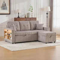 Multifunctional Corduroy Sofa Bed with Hidden Storage, LED-Lighted Guest Couch for Family Film Nights, 196L x 82W x 85H cm, Light Gray(m-8)