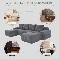 4-Seater Modular Cord Sofa with 2 Ottomans and Integrated Cup‑Holders, Corduroy Sectional Sofa for Living Rooms, 333L x 174W x 80H cm, Dark Gray(m-7)