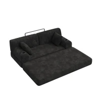Cozy Sleeper Sofa with High-Density Foam and Soft Corduroy, Convertible Couch for Living Rooms and Small Spaces, 168L x 80W x 81H cm, Black(m-11)