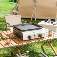 Outsunny Gasbarbecue 8000BTU/2,4 KW Grillwagen incl. 2 Roestvrij Stalen Branders, Drukregelaar 44 x 44,5 x 19 cm Zilver+Zwart(m-8)