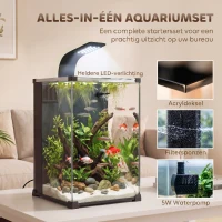 PawHut Aquarium Compleetset 36L Nano Aquarium met LED-verlichting, filtersysteem en pomp, 30 x 30 x 45,5 cm, zwart(m-4)