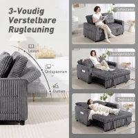 HOMCOM 2-zits slaapbank, ribfluwelen bekleding, om te vormen tot bed, 2 kussens, zijvakken, 157 x 190 cm, donkergrijs(m-5)