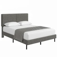 HOMCOM Estructura de Cama 140x190 cm con Somier y Cabecero Ajustable Tapizada en Lino con Almacenamiento Inferior Gris(m-11)