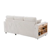Multifunctional Corduroy Sofa Bed with Hidden Storage and Pull‑Out Bed, LED-Lighted Guest Couch with Wide Armrests, 196L x 82W x 85H cm, Beige(m-13)