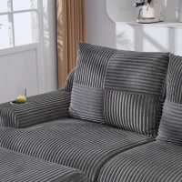4-Seater Modular Cord Sofa with 2 Ottomans and Integrated Cup‑Holders, Corduroy Sectional Sofa for Living Rooms, 333L x 174W x 80H cm, Dark Gray(m-10)
