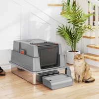 PawHut XXL Kattenbak van Roestvrij Staal 130L met 180° Klapdeksel, Hoge Wanden en Schep, 70 x 50 x 43 cm, Grijs(m-14)