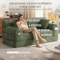 Cozy Sleeper Sofa with High-Density Foam and Soft Corduroy, Convertible Couch for Living Rooms and Small Spaces, 168L x 80W x 81H cm, Green(m-8)