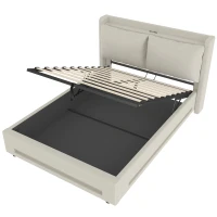 Practical Upholstered Bed with Hydraulic Storage, Ideal Bed Frame for Modern-Style Bedroom, 182.5L x 210W x 114H cm, Beige(m-13)
