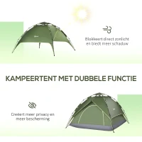 Outsunny Dubbele tent familietent Quick-Up tent 2 volwassenen + 1 kind camping waterdicht(m-5)